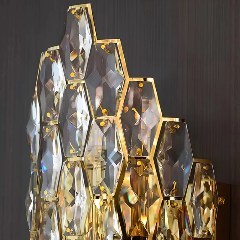 Gold Stainless Steel Clear Crystal LED Wall Sconce Art E14