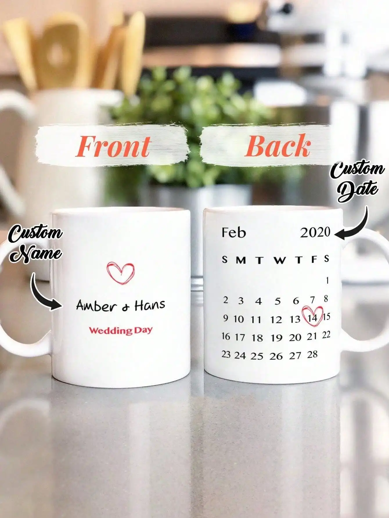 

Custom Calendar Mug, Custom Wedding Date Names Romantic Gift,Personalized Gift For Him/Her