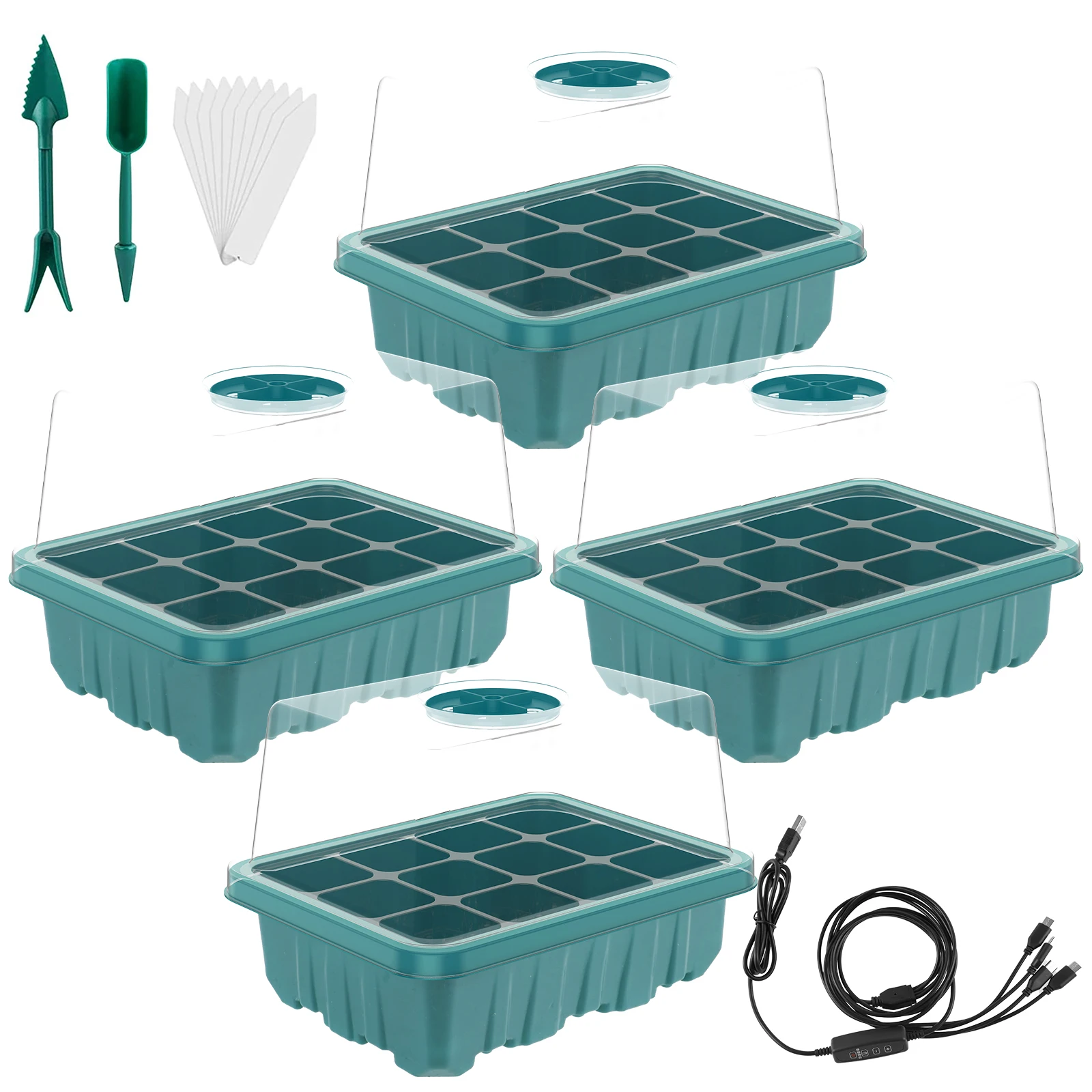 

Seed Starter Kit with Lids 4 Pack Seed Trays 3 Lighting Mode Seed Germination Kit Humidity Adjustable Seedling Grow Box 4 Timmer