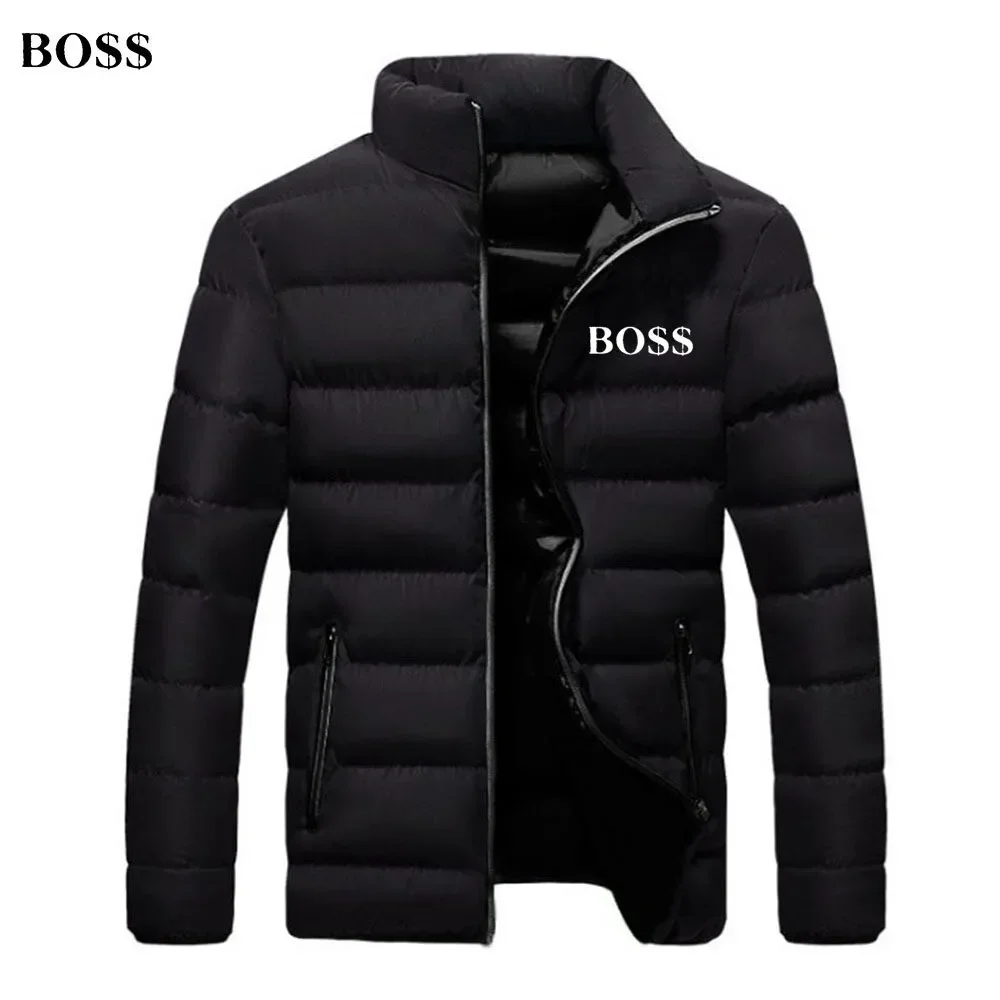 Winter Casual Sports Men's Collar Zipper Cotton mens down parka leather coat