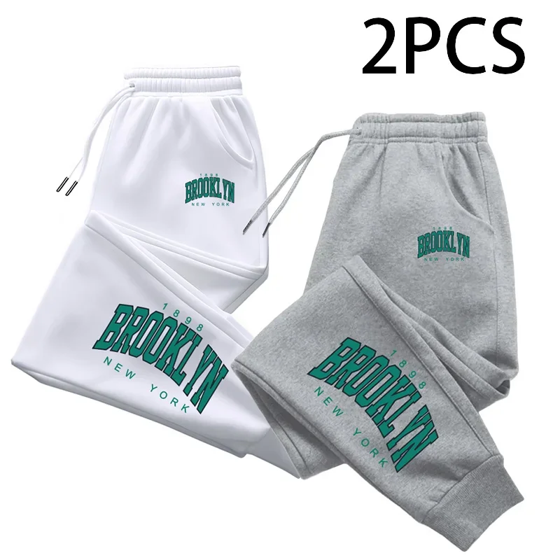 

2 in 1 Sweatpants for Man Fall Winter Casual Sporty Jogger Pants Brooklyn Fashion Print Trousers Home Outdoor Comfort Bottoms