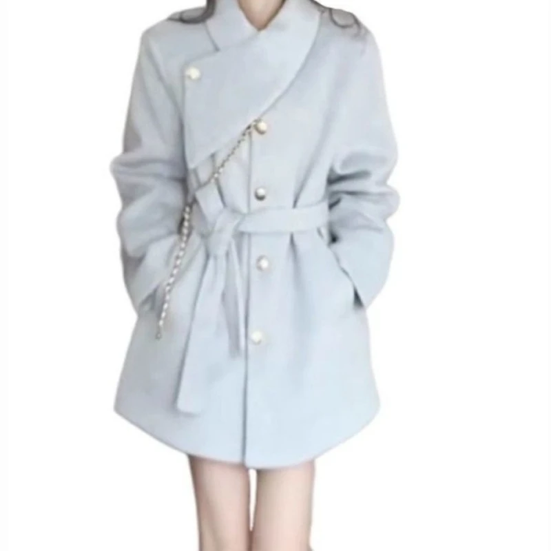 Small Korean High-end Woolen Jacket Women's Autumn and Winter 2025 New Gentle Waist Pink Thickened Coat