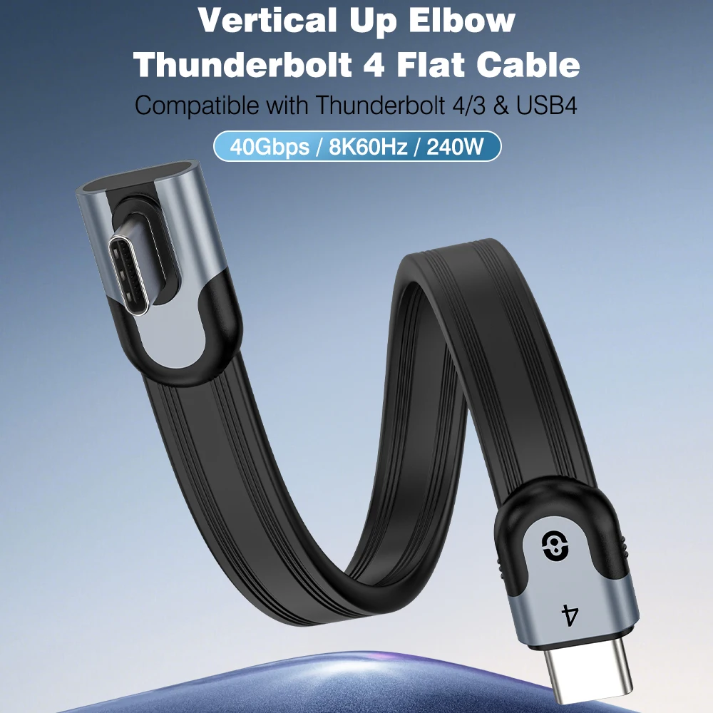 UGOURD Thunderbolt 4  90 Degree L-angle Flat Cable 40Gbps USB4 Side Elbow Type C Cable 240W 8K Vertical Up Elbow USB-C Data Cord