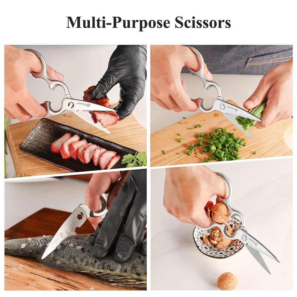 Sunnecko Stainless Steel Kitchen Scissors Ultra Sharp Micro Serrated Poultry Kitchen Cooking Shears Nut Cracker Dishwasher Safe