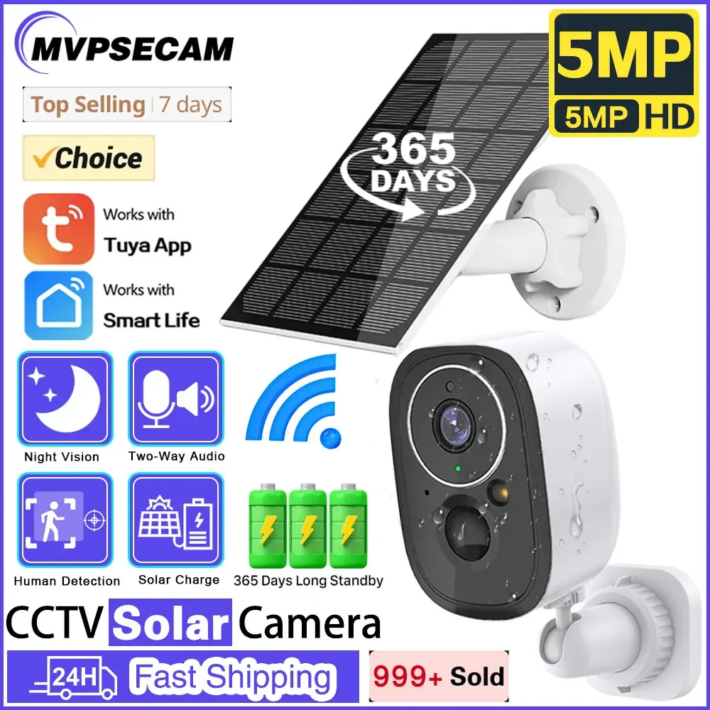 

5MP Camera Wifi Outdoor Surveillance Security Camera Solar Panel Surveillance IP Cameras Wireless 2 Way Talk PIE Human Detection