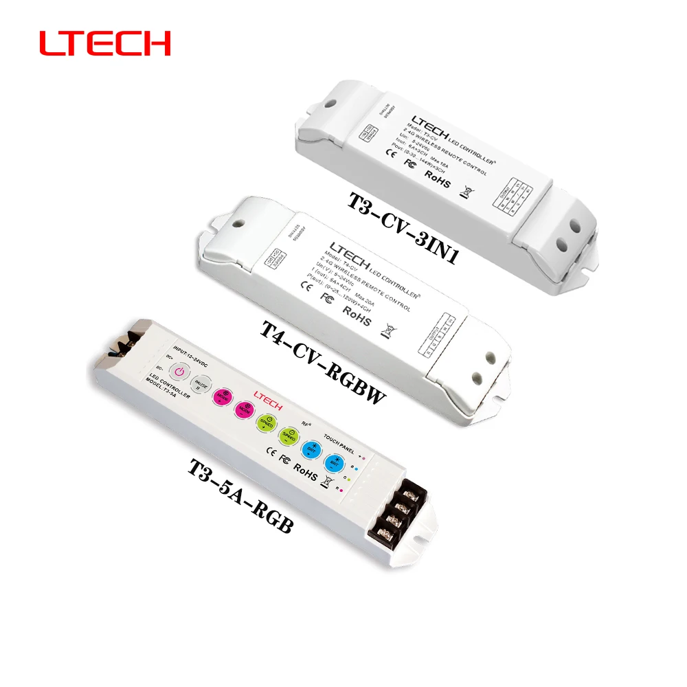 LTECH T1 RF2.4GHz DC5-24V Touch Wireless 3IN1 Controller CV Driver Dimming For Single/Dual Color RGB RGBW LED Light Strip