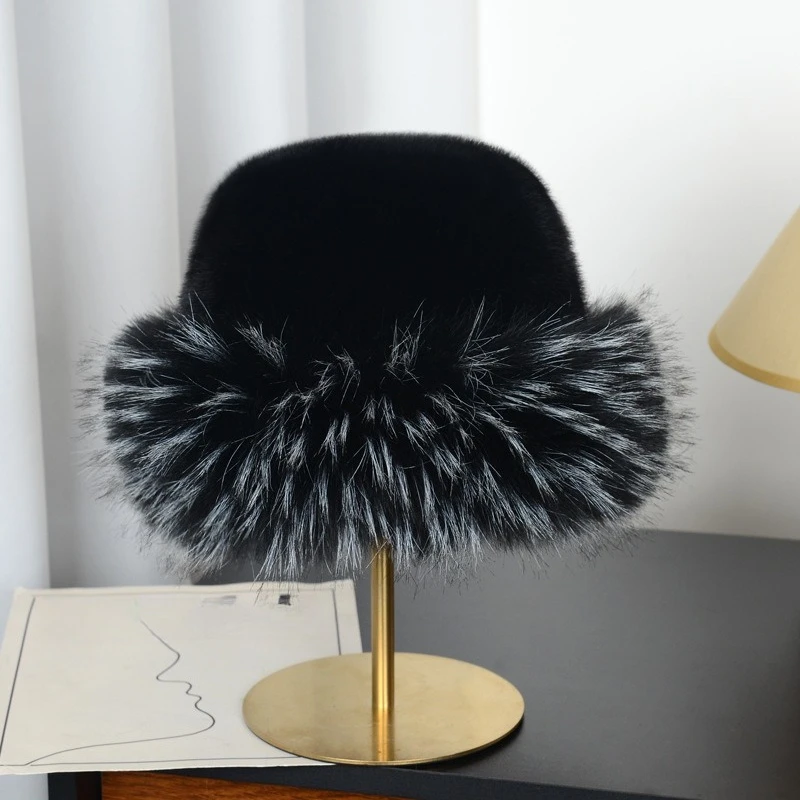 Faux Fur Mongolian Hat for Women Color Tip Plush Warm Winter Ear Flap Hat Soft Outdoor Ski Cap view 3