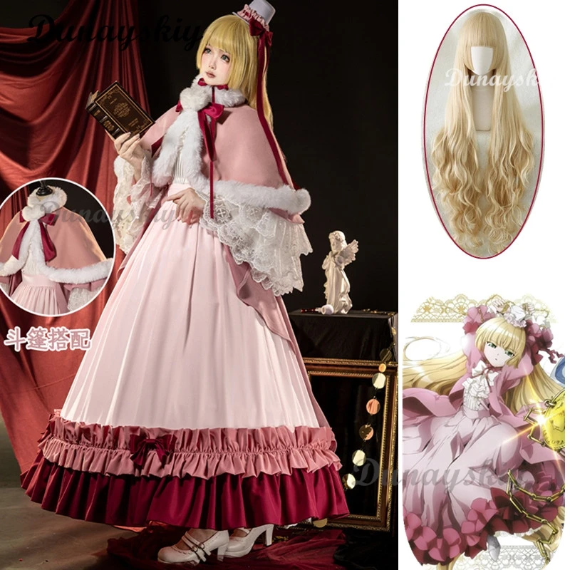 

GOSICK Victorique de Blois Cosplay Costume Wig Anime Pink Dress Maid Lolita Uniform Cloak Hairpin Halloween Party Girls Women