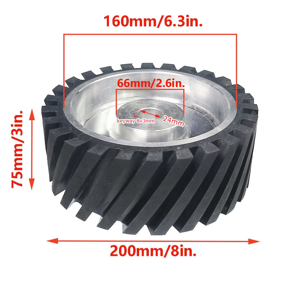 200 * 75 mm gekarteld rubberen contactwiel Dynamisch gebalanceerde riemslijper achterbank spanwiel