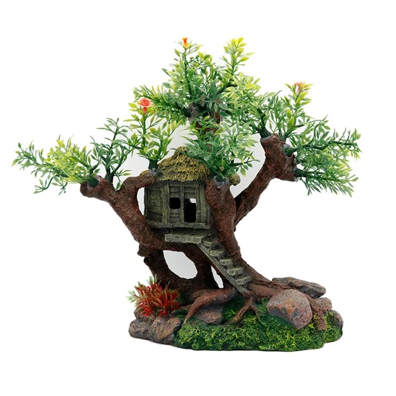 Aquarium Resin Decor Tree House with Details Landscaping Accessories