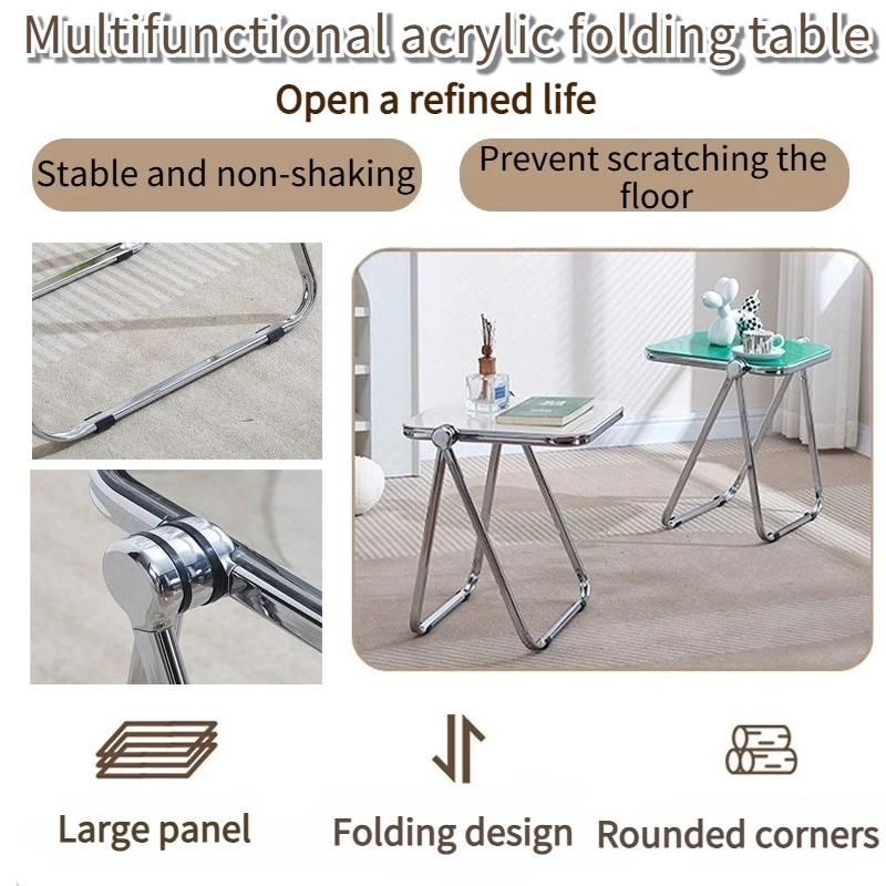 

Модный и простой акриловый складной стол, современный журнальный столик с металлическим каркасом, гостиная, спальня, обеденный стол, поднос