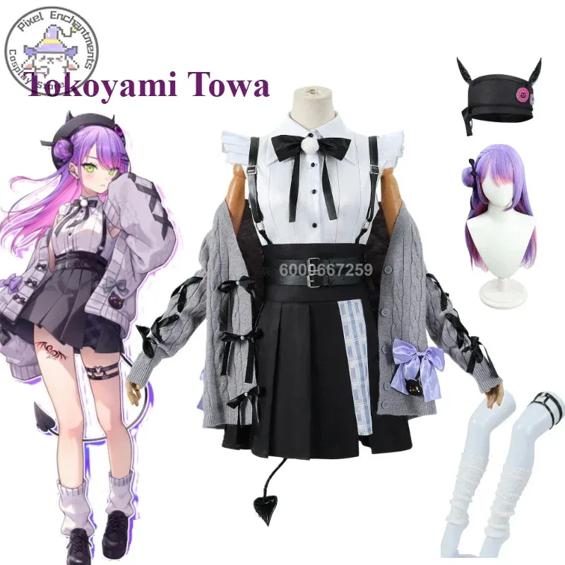 

Японский виртуальный YouTuber VTuber Hololive Tokoyami Towa, летние третьи наряды, костюмы для косплея, женские милые аниме-парики, хвост, наряд