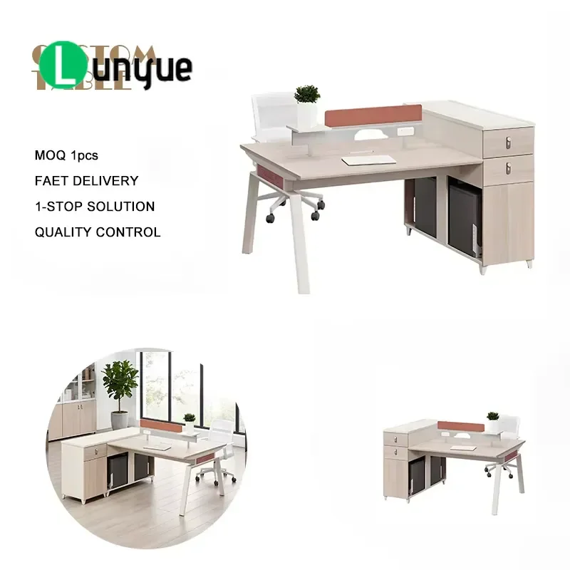 Modern Office Workstation Desk with Baffle and Drawers Combination Computer Table for Home Office Staff Workspace Space