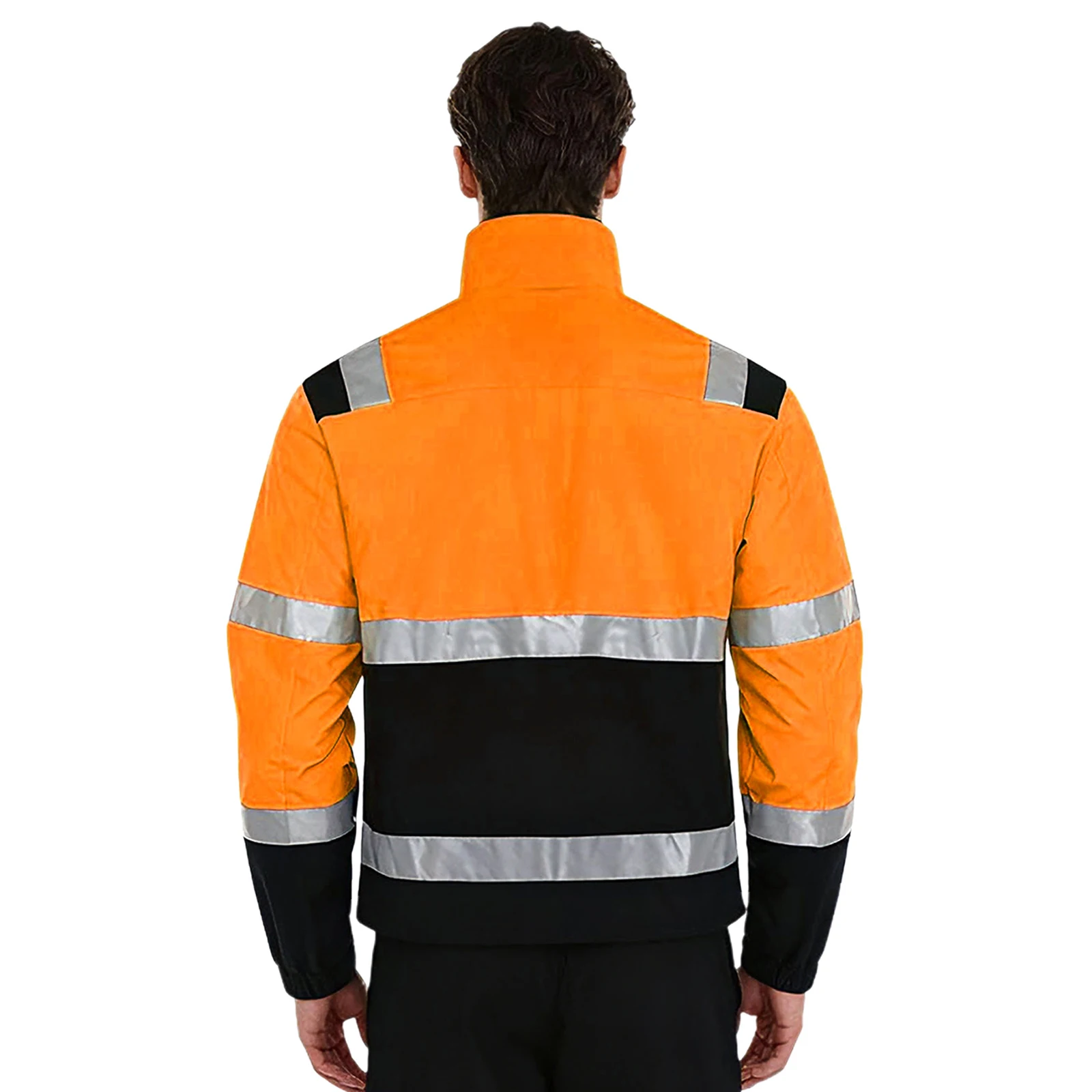 سترة رجالي بشريط عاكس عالي الوضوح مقاومة للماء ملابس خارجية وياقة واقفة وأكمام طويلة وسحاب مع جيوب