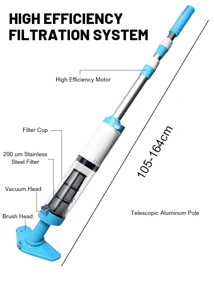 مكنسة كهربائية لحمام السباحة 3 في 1 قابلة لإعادة الشحن، منظف حمام السباحة المحمول مناسب لحوض السباحة في مركز السبا، حطام رملية #3