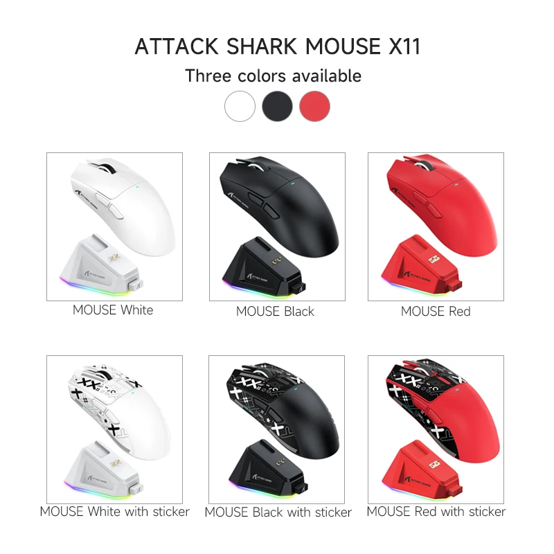 X11 ماوس ألعاب لاسلكي Attack Shark Mouse PixArt PAW3311 مستشعر الألعاب، BT/2.4G/سلكي مع شحن مغناطيسي RGB، Macro DPI