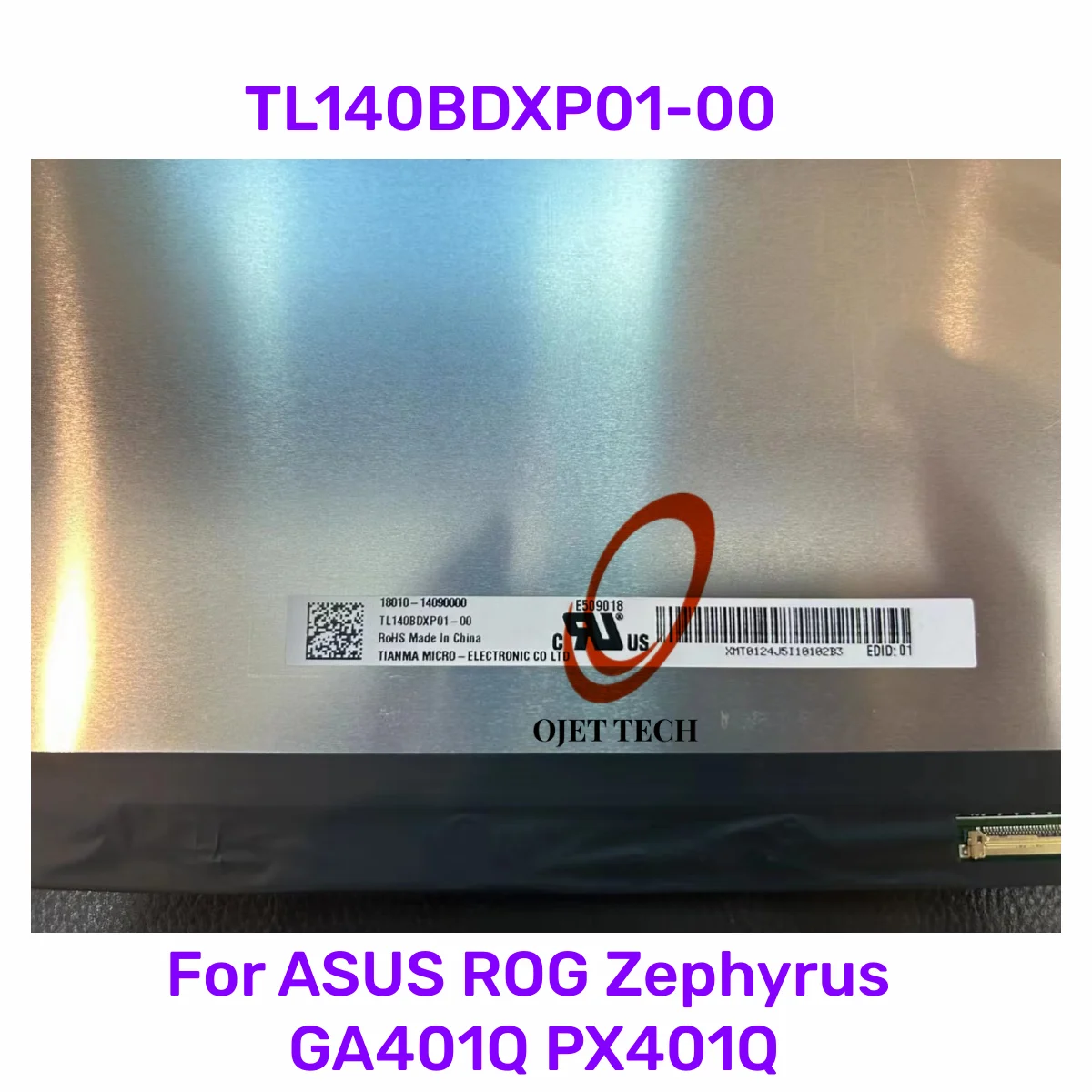 Imagem -02 - Tela Lcd do Portátil 120hz Tl140bdxp01 Tl140bdxp0100 para Asus Rog Zephyrus Ga401q Px401q 2560x1440 120hz Display 40 Pinos Edp 14.0