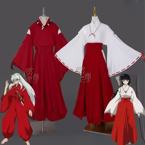 Anime Inuyasha Kikyō Cosplay Costume Red Japanese Vintage Kimono Outfit Full Set Accessories Wig Anime Roleplay Outfit