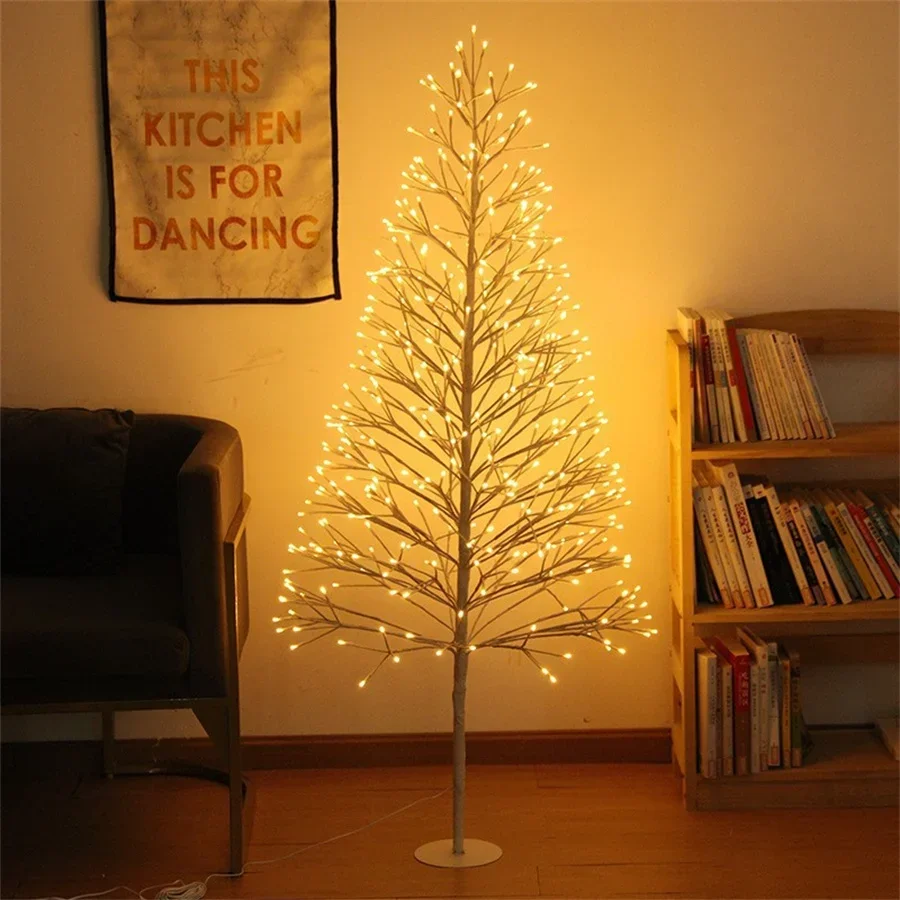 Árbol alpino blanco con ramita iluminada de 1,5 M y 1,8 M con luces de hadas, árbol de Navidad para espectáculo de luces al aire libre, decoración navideña para exteriores