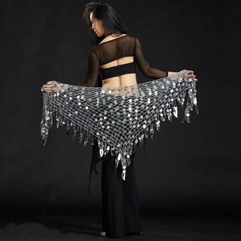 Belly Dance Costume Bling Shine Sequine Hip Scarf Tribal Fringe Tassel Wrap Skirt Belt Women DancewearSolid Color