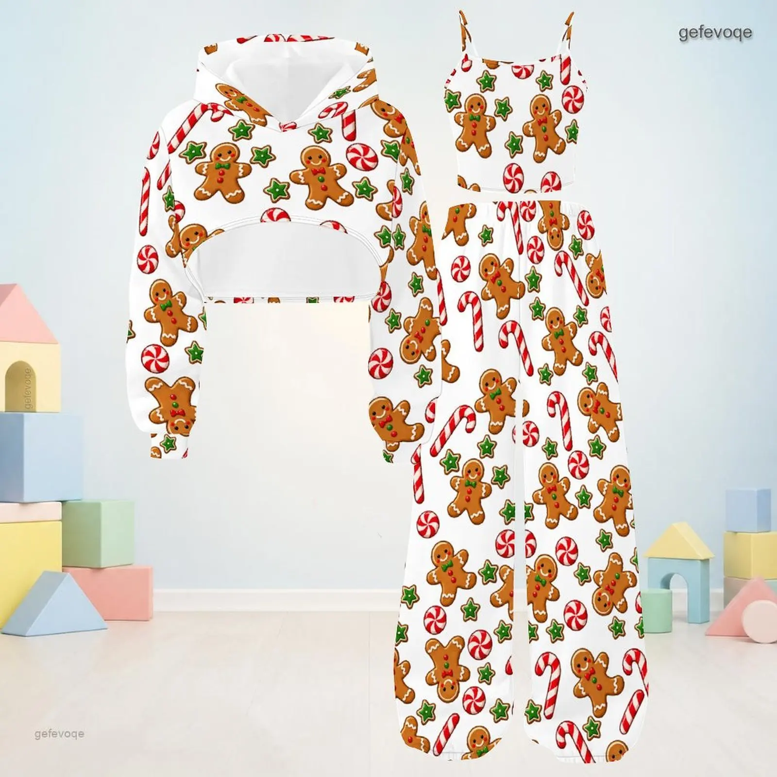 Autumn Graphic Print Girls 3 Piece Outfit Girls Hooded Playful Children Clothing Party Wear
