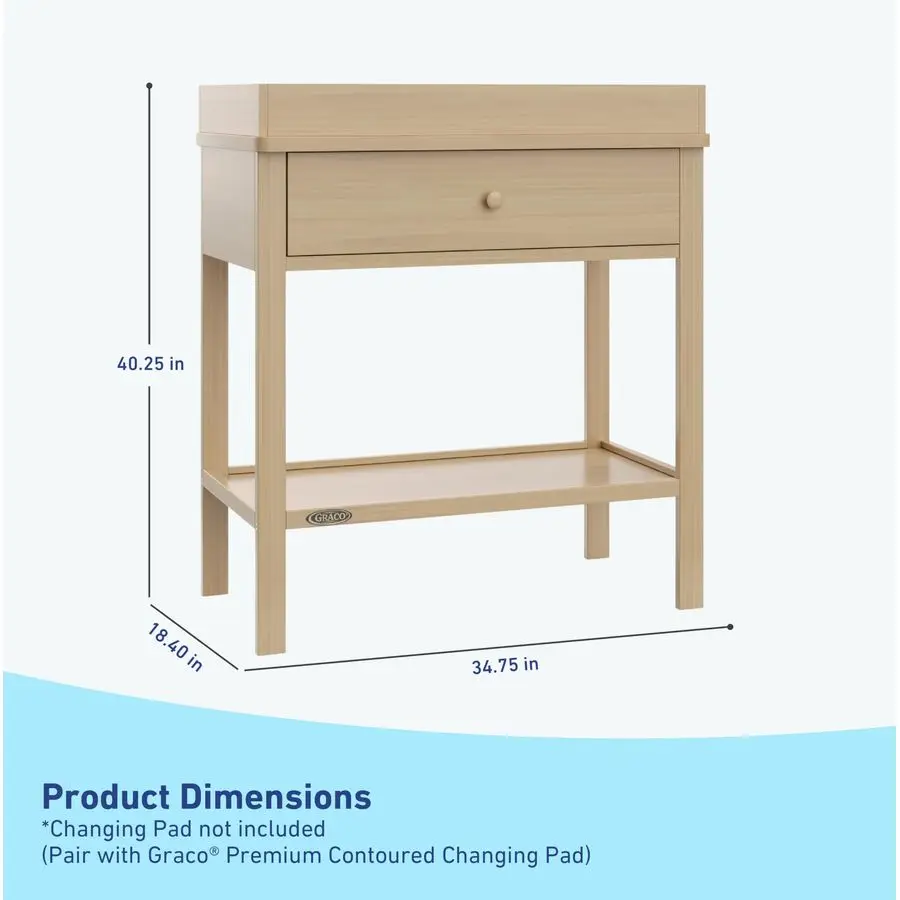 طاولة تغيير طاولة تخزين للأطفال من Driftwood GREENGUARD معتمدة بالذهب، طاولة تغيير مع درج، سطح طاولة تغيير، مثالية لـ #3