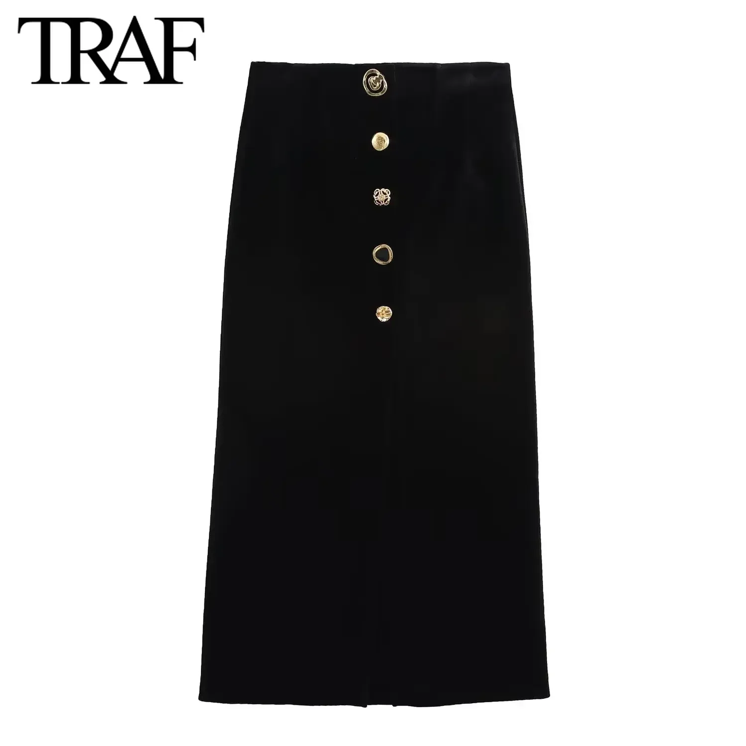 TRAF falda de terciopelo para Mujer moda Otoño Invierno nueva cremallera trasera recta Chic Mujer cintura alta elegante A-line Midi faldas Mujer