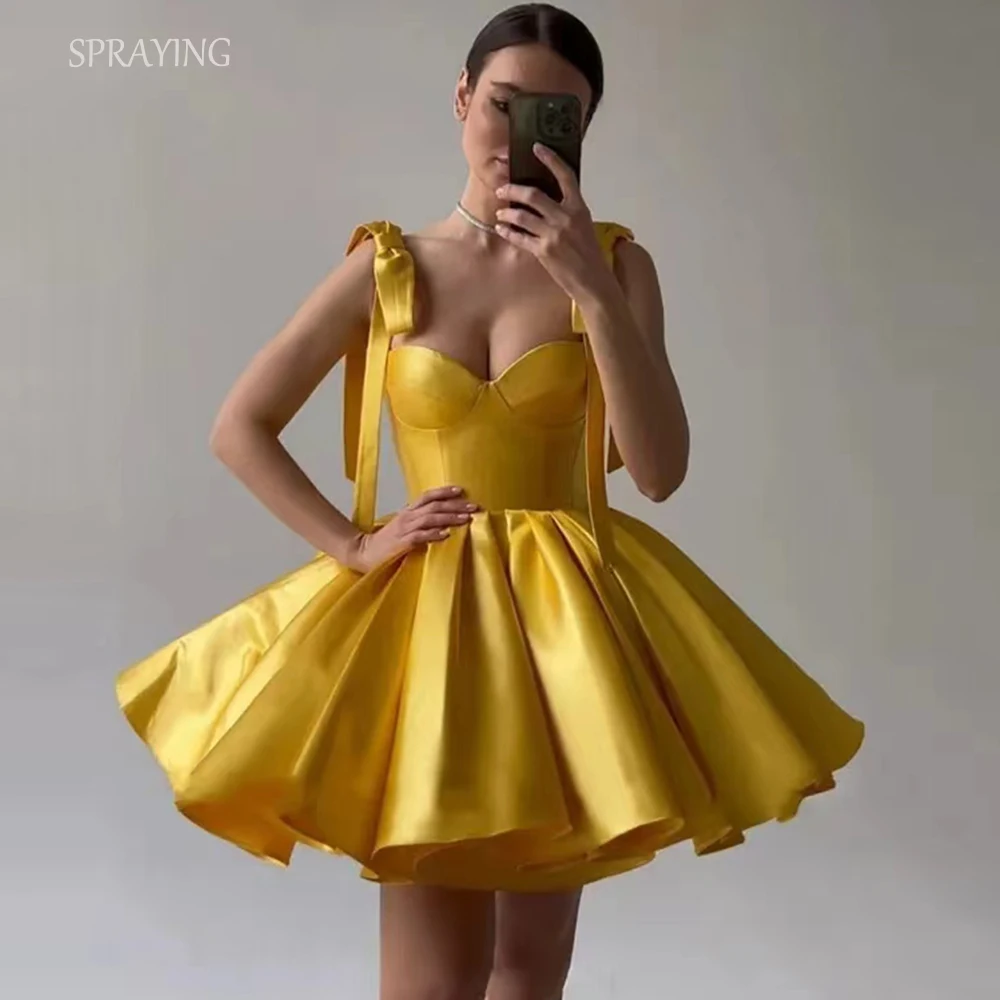 SPRAYING Mini Prom Gown Elegant Sweetheart Bow Straps Homecoming Dresses Special Occasion Gowns Vestidos Para Eventos Especiale