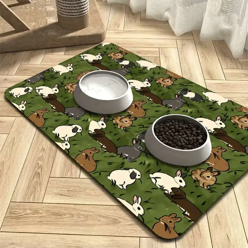 Cute Animal Pet Mat Feeding Station Decor for Dog Cat Bunny Alligator Print Indoor Play Area Anti Skid Pet Accessories Rug Mat