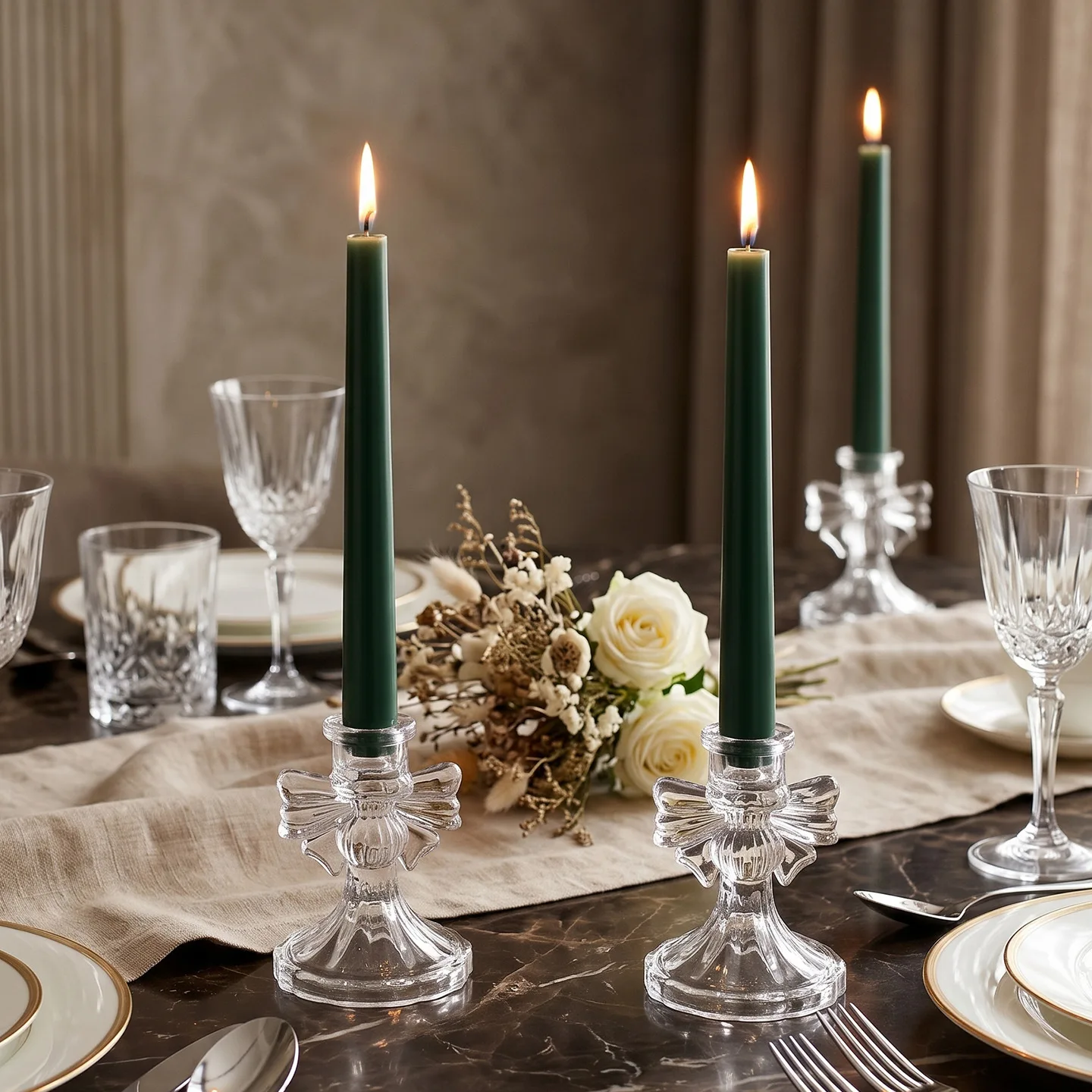 Bowknot Glass Taper Candle Holder Ribbon Candlestick Home Dining Table Decor Wedding Party Romantic Dinner Tabletop Ornament