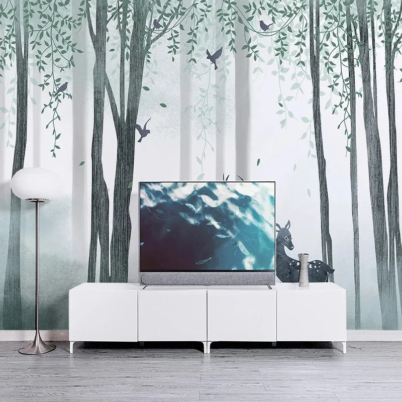 

Photo Wallpapers European Style Forest Green Leaf Plant Elk Mural Poster Living Room Bedroom TV Background Home Decor 3D Fresco