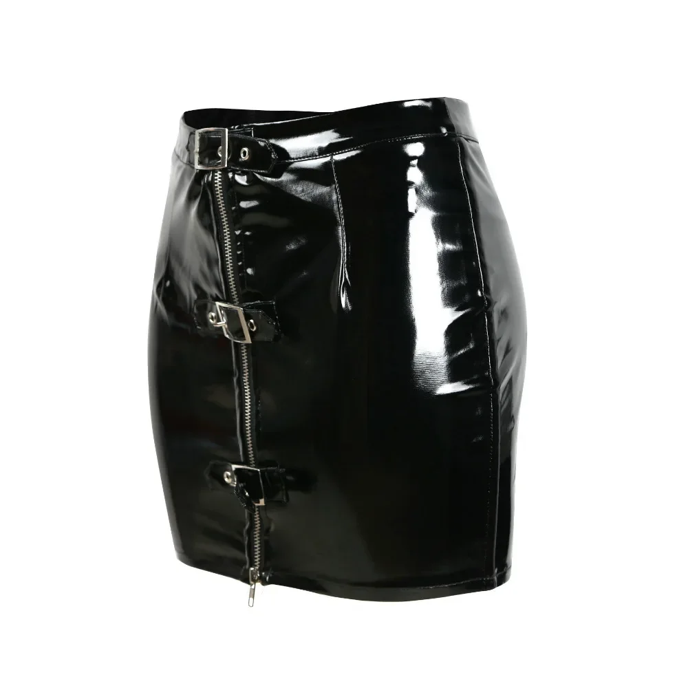 Hot Sale Black Faux Leather Skirt Zipper Sexy Pole Dancing Clubwear Mini Skirt Punk Dancedress Skirts Womens Short Skirt