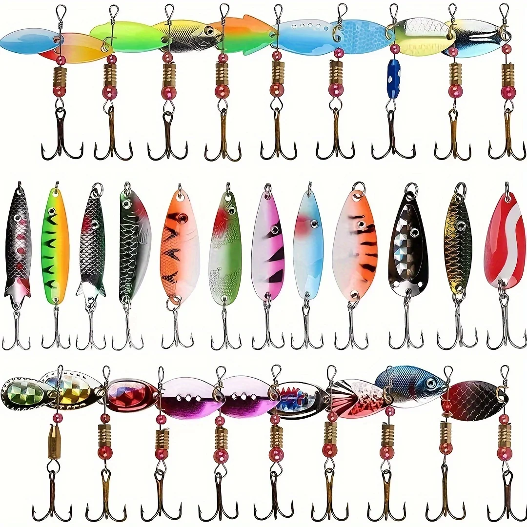 

30pcs Fishing Lures Set Spinners Baits Spoons Lures Crankbaits Bass Lures Trout Lures Hard Metal Fishing Baits Colorful Fishing