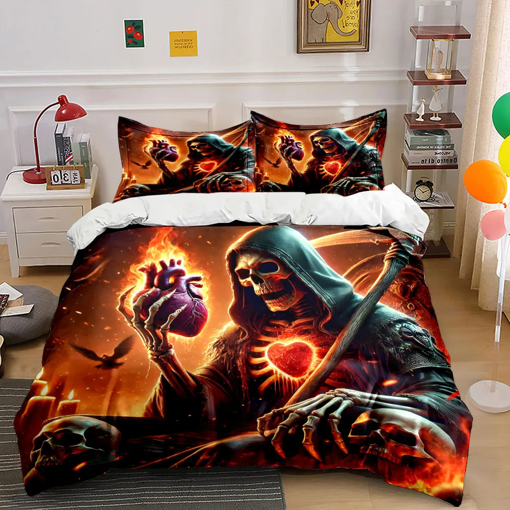 The Grim Grip and Fiery Heart Print Bedding set 3PC 1 duvet cover 2 pillowcases adult and children bedding set Luxury