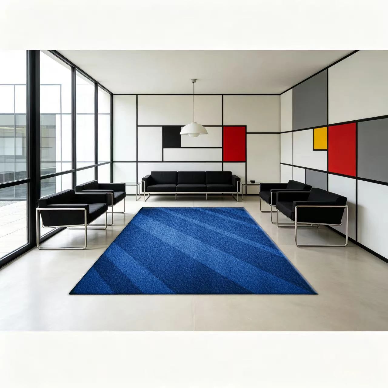 Blue Diagonal Stripes Pattern Carpet Floor Decorations Home Decor Living Room Bedroom Non-Slip Floor Mat