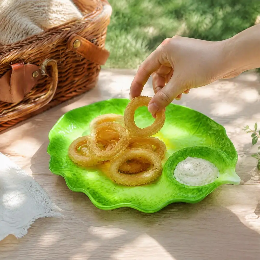 Ceramic Dumpling Plate With Integrated Dipping Saucer, Cabbage Shaped Dish, Decorative Tableware For Snacks And Appetizers