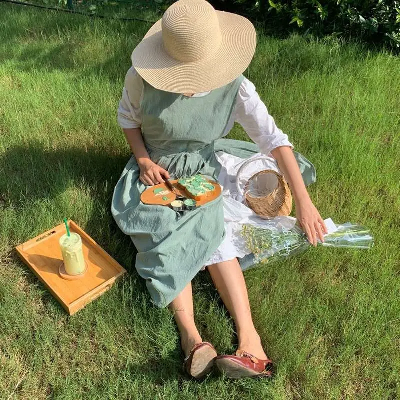 Tablier rétro en chanvre de coton réglable pastorale française, tablier plissé, vêtements de travail de fleuriste, pâtisserie, belle Europe du Nord