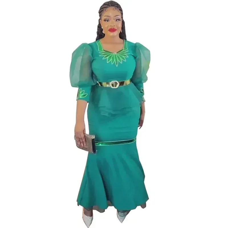 2023 Afrikaanse Kleding Outfits 2 Delige Afrikaanse Cothes Voor Vrouwen Dashiki Afrikaanse Lange Mouw Elegante Top Rok Bijpassende Sets