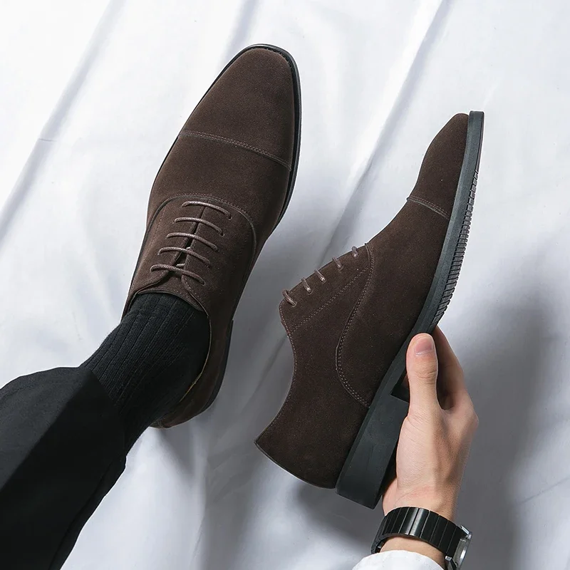 Men Derby Shoes Square Toe Lace-up Flock Business Shoes for Men with  Size 38-48 Dress Shoes Men
