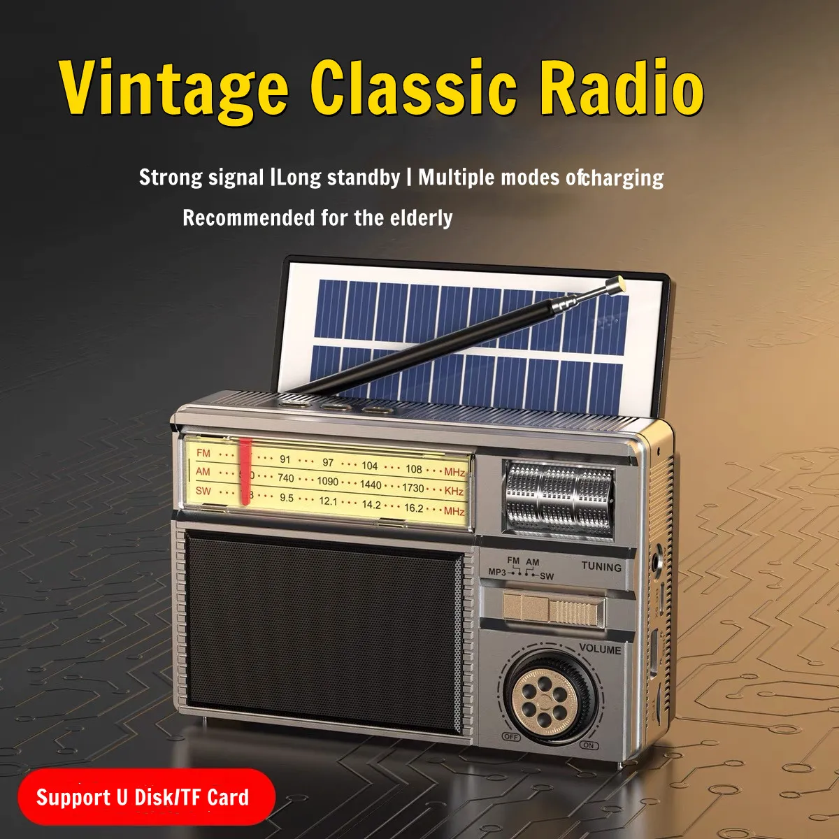 

Retro Multi-band Portable Radio Wireless Speaker Outdoor Solar Charging Multifunctional Bluetooth U Disk TF Card MP3 FM Radios