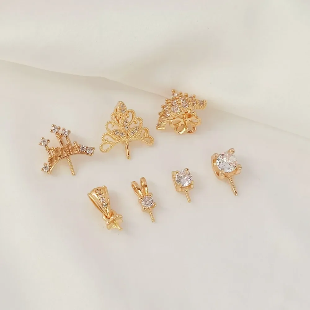 

14K Gold Inlaid Zircon Baroque Pearl Hollow Crown Sunflower Seed Pendant, DIY Handcrafted Pendant Material