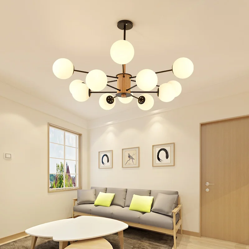 Modern wooden chandelier with white glass bubbles chadnelier Kitchen Dining room Bar lustre suspension lamp fixtures