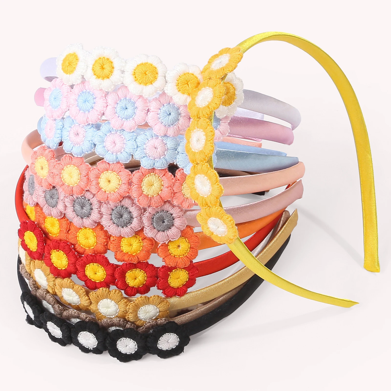 4 Stück modische bestickte Blumen-Stirnbänder für Mädchen, Kunststoff-Satin-Haarbänder, modische Blumen-Stirnbänder, Haar-Accessoires