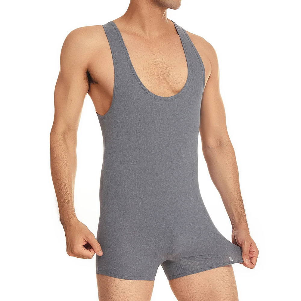 Men Undershirts Underwear Leotard Fitness Gym Workout Wrestling Singlet Rompers Breathable Seamless Slip Jumpsuits Shorts Vest