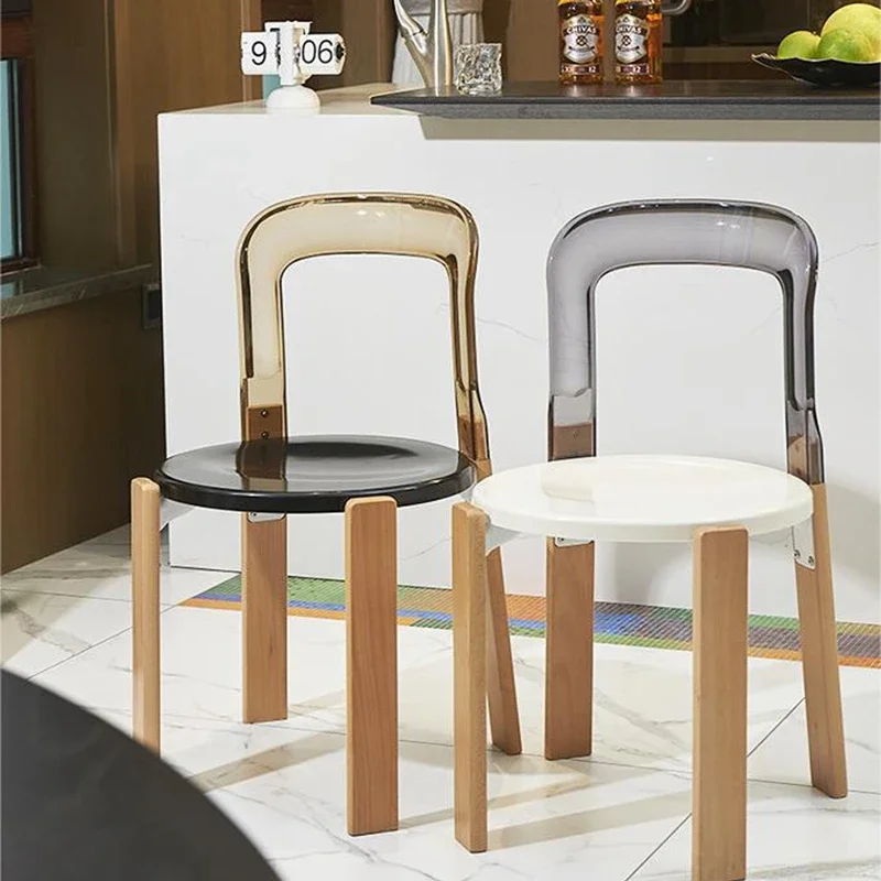 

Transparent dining chair home design solid wood backrest leisure chair modern simple cafe chair