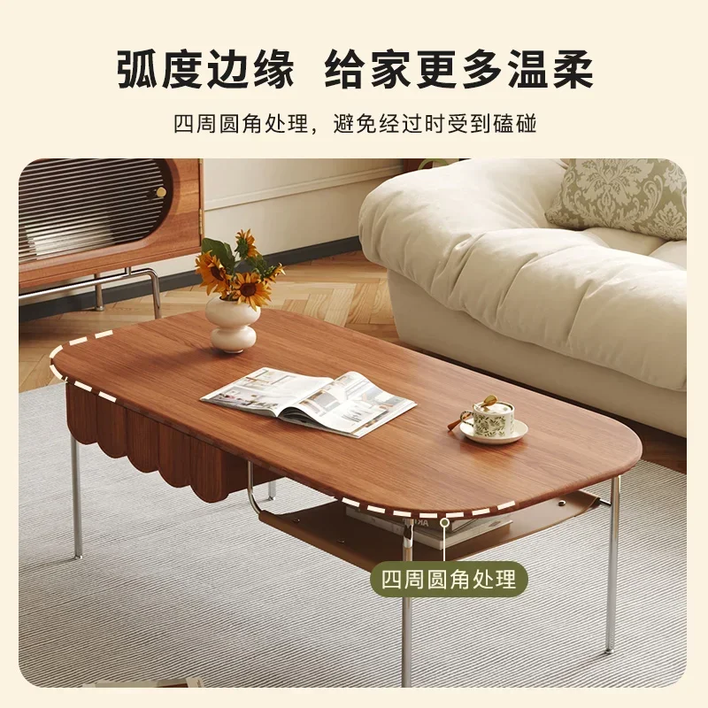Home Small Apartment Retro Nordic High Leg Tea Table Prolate Ellipse Simple Storage Tea Table