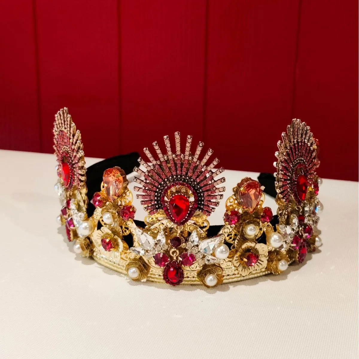 

Европейская и американская популярная винтажная корона невесты в стиле барокко, корона принцессы на день рождения, алмазная корона, тяжелая роскошная повязка на голову
