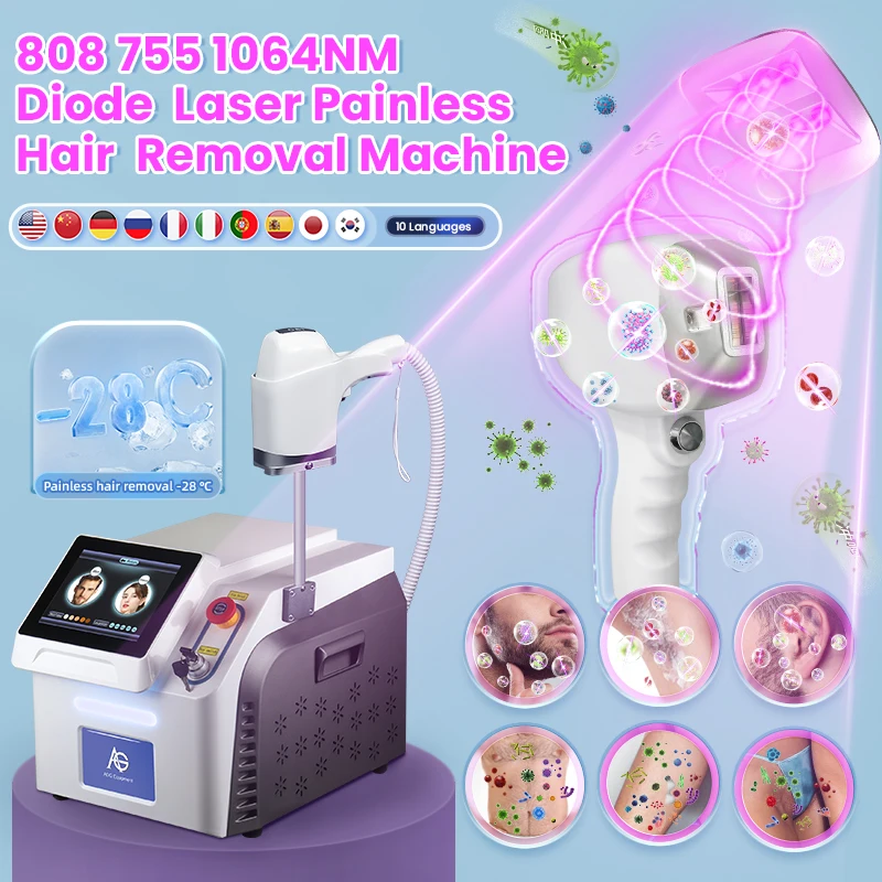 ADG New Tech Disinfection Function 3 Wavelengths Diode Laser Hair Removal Machine Best Cooling Painless Permanent Whole Body Use