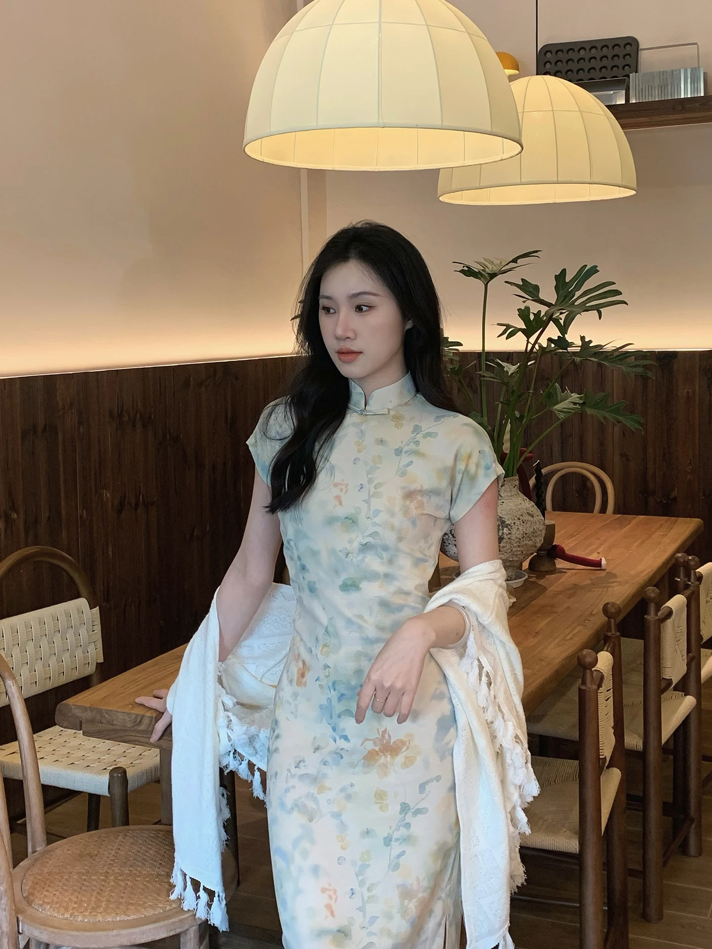 

Retro Style QingLan Daily Full Open Collar Improved Traditional Women's Summer New Chinese Style Long Qipao Dress