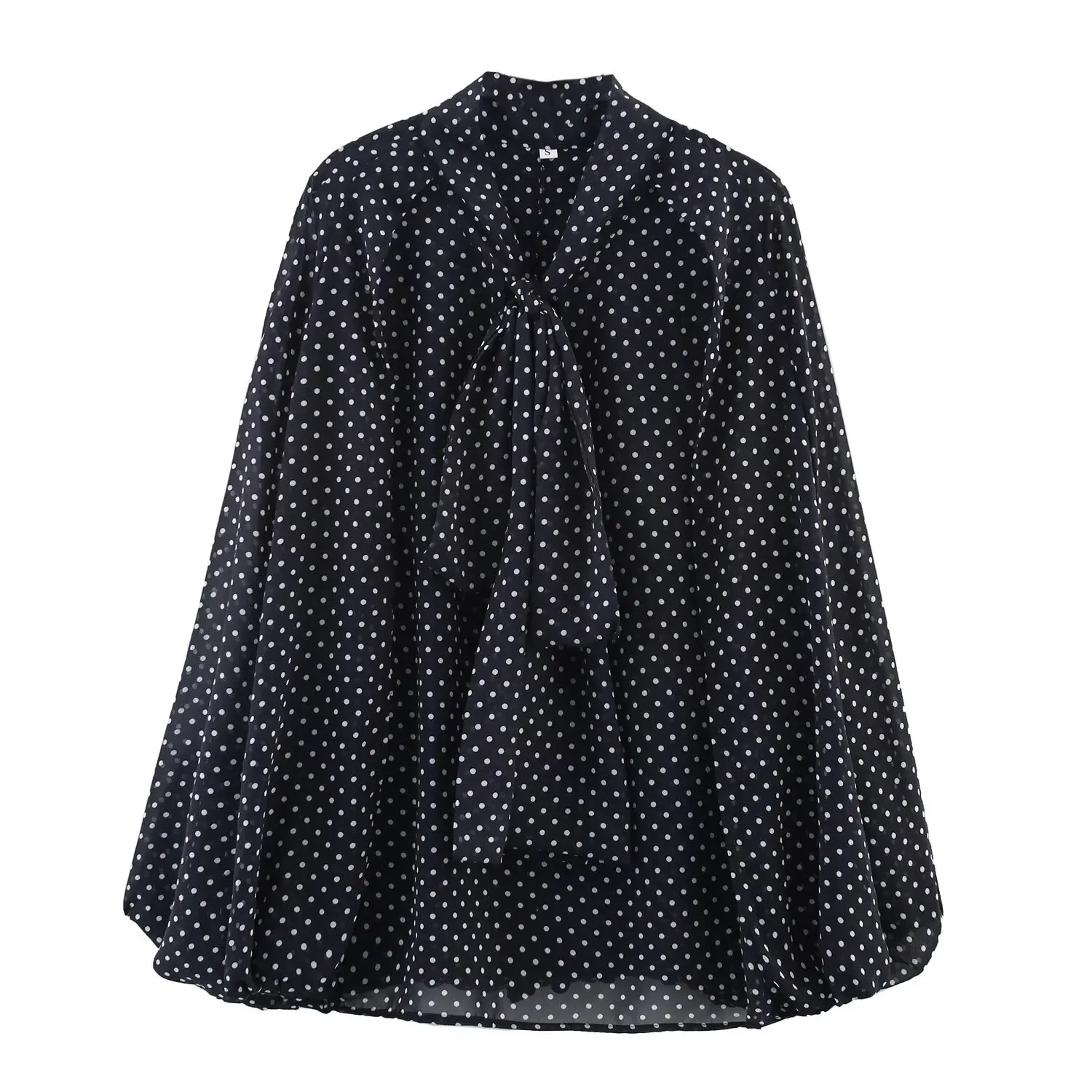 

2025 New French bow polka dot long-sleeved shirt with early spring slimming and age-reducing shirt